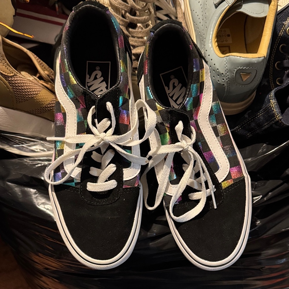 Vans Black and Multicolor Checkered High-Tops